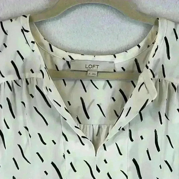 LOFT Women’s Blouse / Top Sz M Cream and Black Multi-Media Polyester and Rayon - Picture 4 of 9